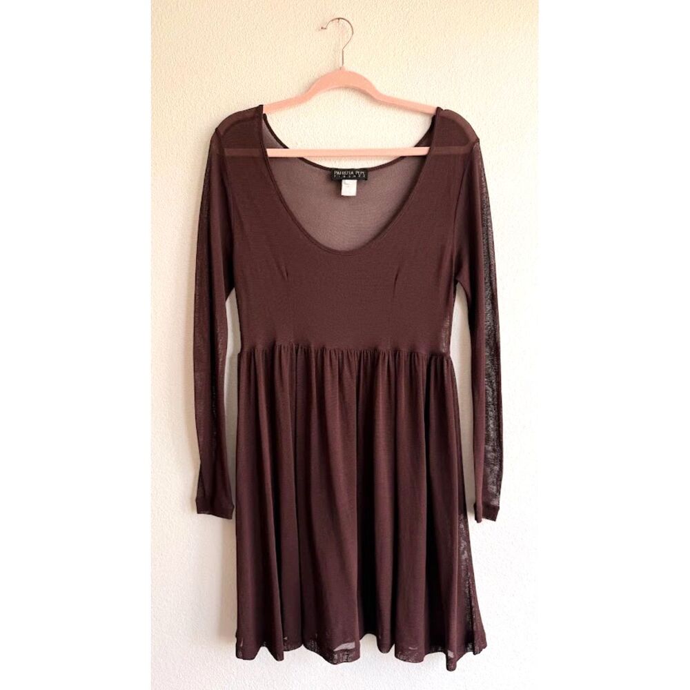 Vintage Patrizia Pepe Firenze Designer Brown Mesh Longsleeve Skater Mini Dress S